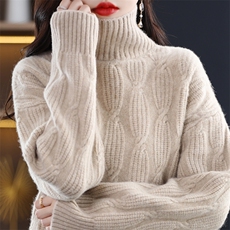 优雅女士秋冬羊毛衫高领宽松显瘦羊毛毛衣，女装羊毛衫，天佑贝依
