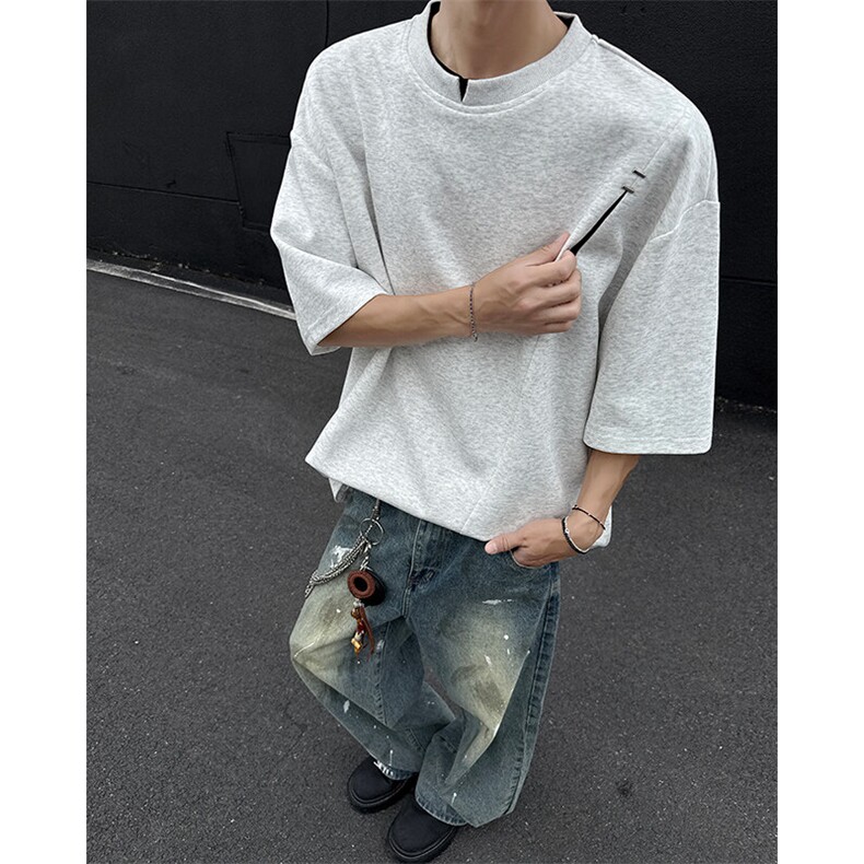 夏季美式宽松高街休闲假两件小V领设计款短袖潮XZ808B-WH061-P48,男装T恤,星座808B