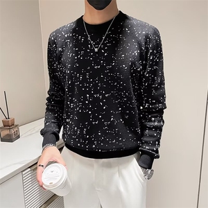 秋冬季保暖烫钻满天星针织线衣男修身潮流圆领毛衣打底衫S596-P50图片