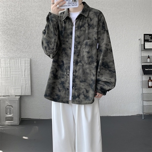 衬衫男秋季新款港风宽松大码灯芯绒扎染长袖衬衫CS8108-P42图片