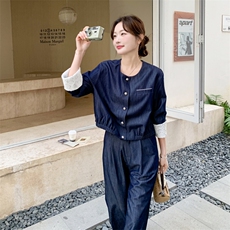 【新款】法式重工小香风拼蕾丝牛仔套装088-9836P195K318，女装套装/套裙，2C088