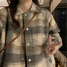 A524-P78大格子毛呢外套宽松翻领夹克男女宽松春秋季上衣，男装夹克，星座911