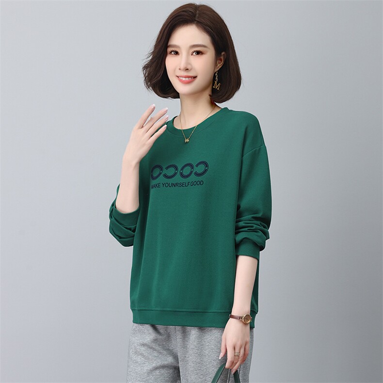 简约大气印花圆领卫衣女2023秋装新款宽松大码百搭长袖上衣，女装大码女装，奕阳依阁