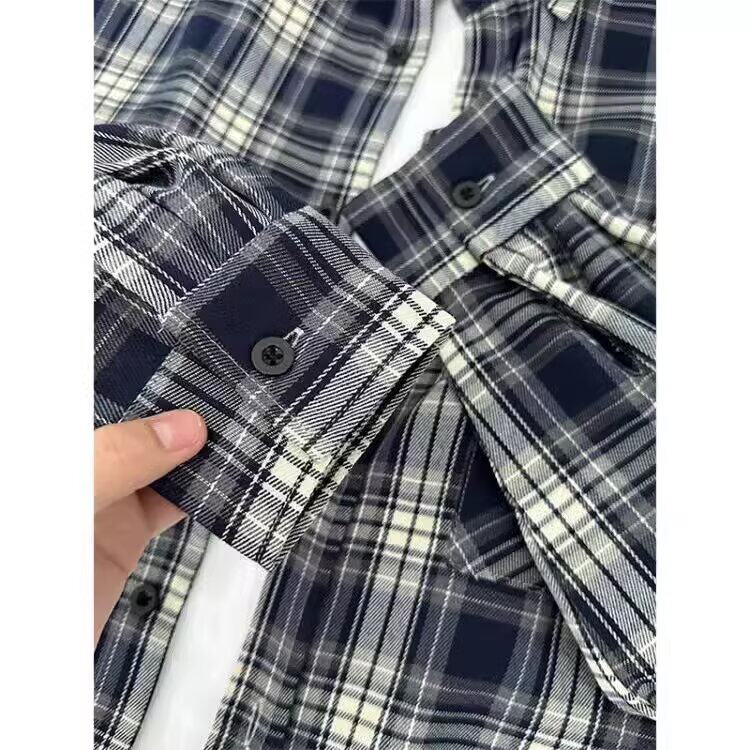9005-P30美式格子衬衫男款春秋长袖2025新款潮牌复古痞帅宽松,男装T恤,电商B323A