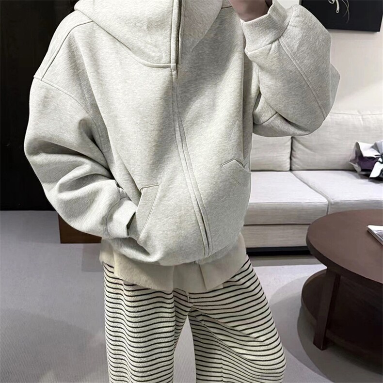 抖音得物高品质 25秋冬美式高街宽松结构防风高领连帽卫衣外套W60图片