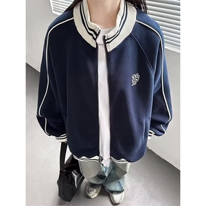 美式立领刺绣棒球服外套男女2024秋冬款休闲宽松百搭卫衣加绒加厚图片