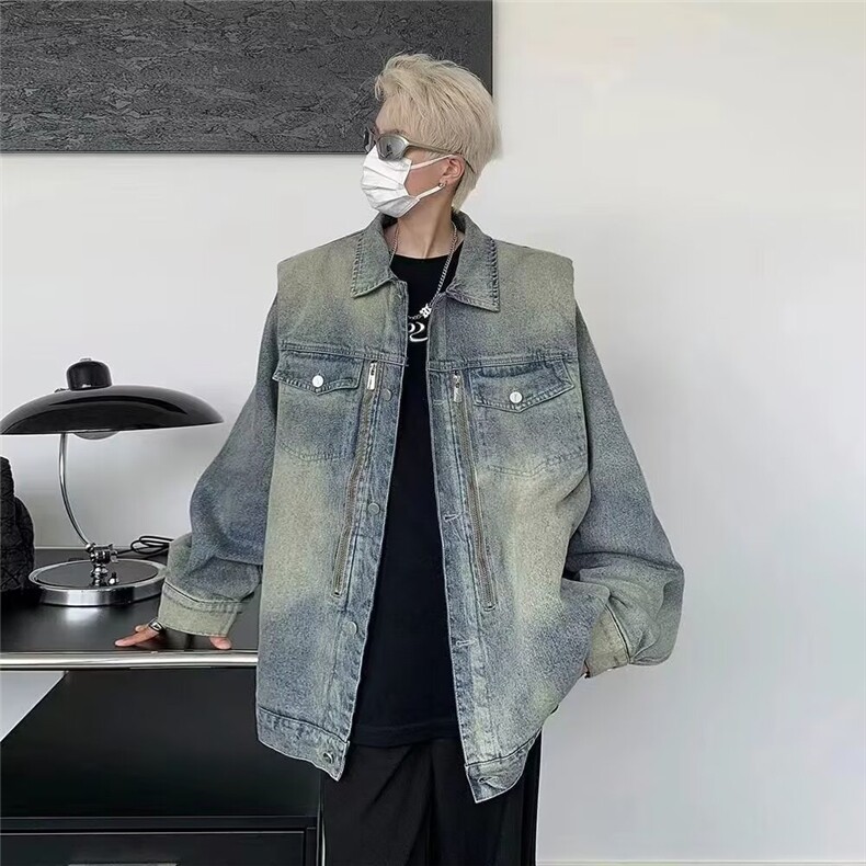 1506/QY80900/P45吾一白春秋季新款男生美式牛仔外套男士休闲夹克图片