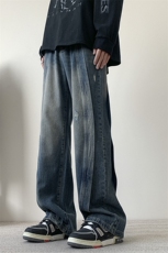 破洞2024宽松复古牛仔裤直筒裤715-6-BK818P65，男装牛仔裤，星座715-6