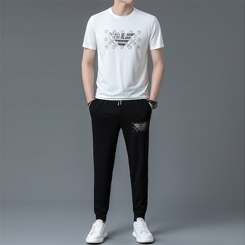 2023年春夏季新款运动套装透气短袖长裤T恤卫裤二件套，男装休闲套装，电商B360