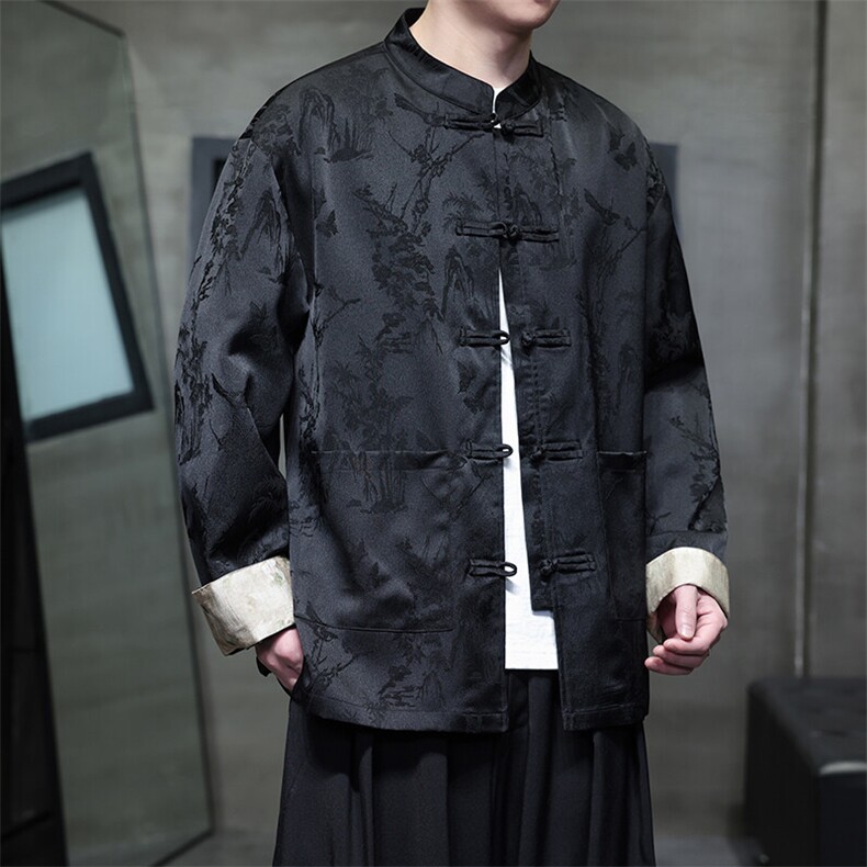 风新中式男士春装长袖开衫花纹盘扣衬衫A021-KS513-P85控98,男装衬衫,电商A021