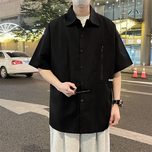 工装短袖衬衫男夏季新款宽松五分袖翻领衬衣休闲痞帅外套 C2239图片