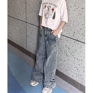 阔腿牛仔裤男女春秋季直筒宽松小众设计感小个子复古N1125,矮个子女生甜妹穿搭博主图片