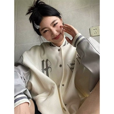 W10875-P68网图现货美式复古棒球服潮牌撞色拼接刺绣贴夹克外套，男装夹克，星座1608