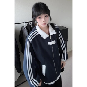 抖音得物高品质26春装美式高街结构拼接织带翻领卫衣夹克外套W113图片
