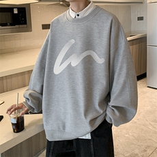 华夫格卫衣圆领卫衣男大码长袖t恤男外套HW76280-P30加绒款-P40，男装卫衣，电商A040