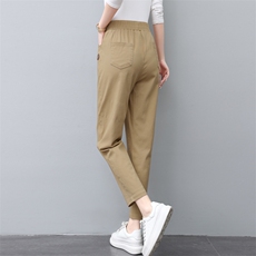 2025夏季新款卡其色休闲裤女时尚宽松显瘦百搭松紧腰裤子，女装休闲裤，璐依舞