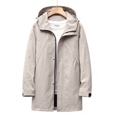 中年男士风衣2023春秋新款潮流休闲时尚大衣中长款连帽纯色外套男，男装风衣，电商B212（原钱塘6029）