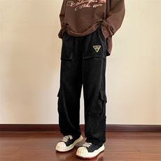 高品质秋款男休闲裤灯芯绒工装裤大口袋抽绳束脚贴标长裤h904P38，男装休闲裤，星座1013-1