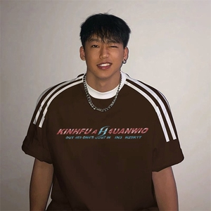 夏季美式高街重磅纯棉三条杠织带撞色男女短袖T恤ZD533-特P30图片