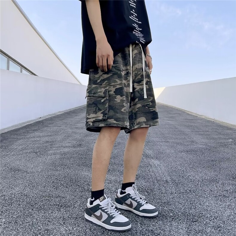 迷彩工装休闲短裤男款美式复古高街潮牌夏季青少年直筒宽松五分裤,男装牛仔裤,星座601-2