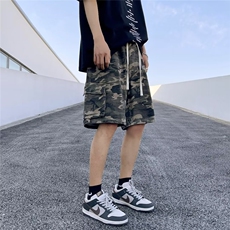 迷彩工装休闲短裤男款美式复古高街潮牌夏季青少年直筒宽松五分裤，男装牛仔裤，星座601-2