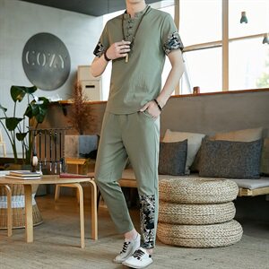 中国风套装男2021夏季新款古风汉服宽松唐装两件套 A438-999-P60图片