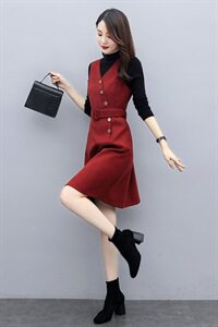洋气时尚套装女2021秋新款女装两件套连衣裙气质显瘦打底套裙图片