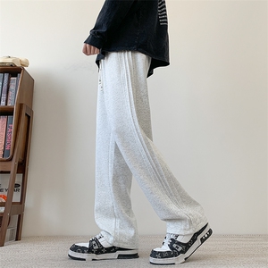 S-3XL纯色三条杠休闲裤直筒宽松加大码卫裤310A-2 BK313 P45 控68图片