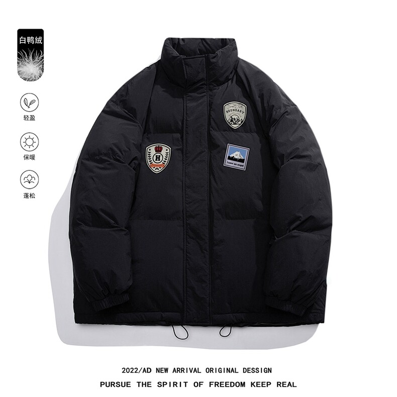 白鸭绒白底22冬季新款潮牌印花加厚立领棉衣YR189P195控258,男装羽绒服,电商A247-1
