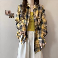1506/Q81130/P36潮流新款复古黄色格子衬衫小个子休闲百搭上衣潮，男装衬衫，星座1506