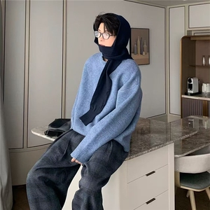 cleanfit纯色连帽毛衣男女秋季宽松慵懒高级感设计软糯针织衫内搭图片