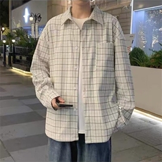 春秋长袖格子衬衫男休闲潮牌港风日系复古百搭韩版潮流青少年外套，男装衬衫，星座506A