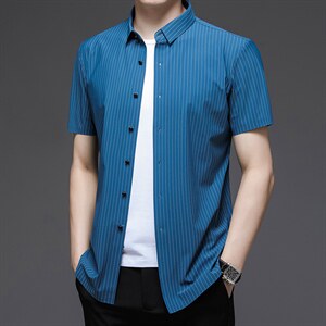 HC-A17男士2023年夏季薄款男式短袖无痕衬衫青年休闲免烫修身P66图片
