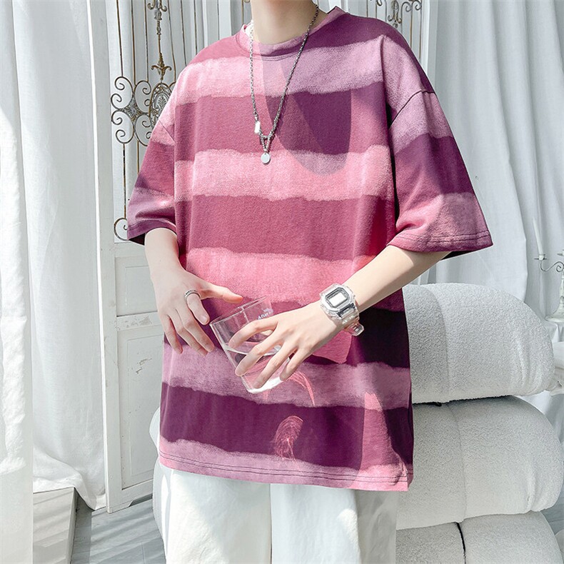 美式扎染条纹短袖t恤男女夏季宽松复古半袖情侣T3622-特价P30,男装T恤,电商A007