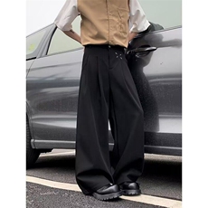 黑色西裤男春季新款美式高街宽松直垂感筒阔腿休闲长裤X325-P45，男装西裤，星座1109-3