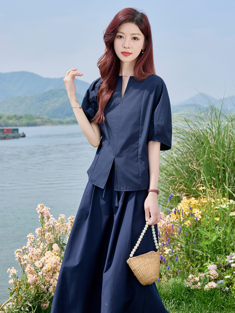 欧货简约高级感时尚套装2026夏新款女流行减龄修身显瘦九分阔腿裤,女装套装/套裙,水衣源
