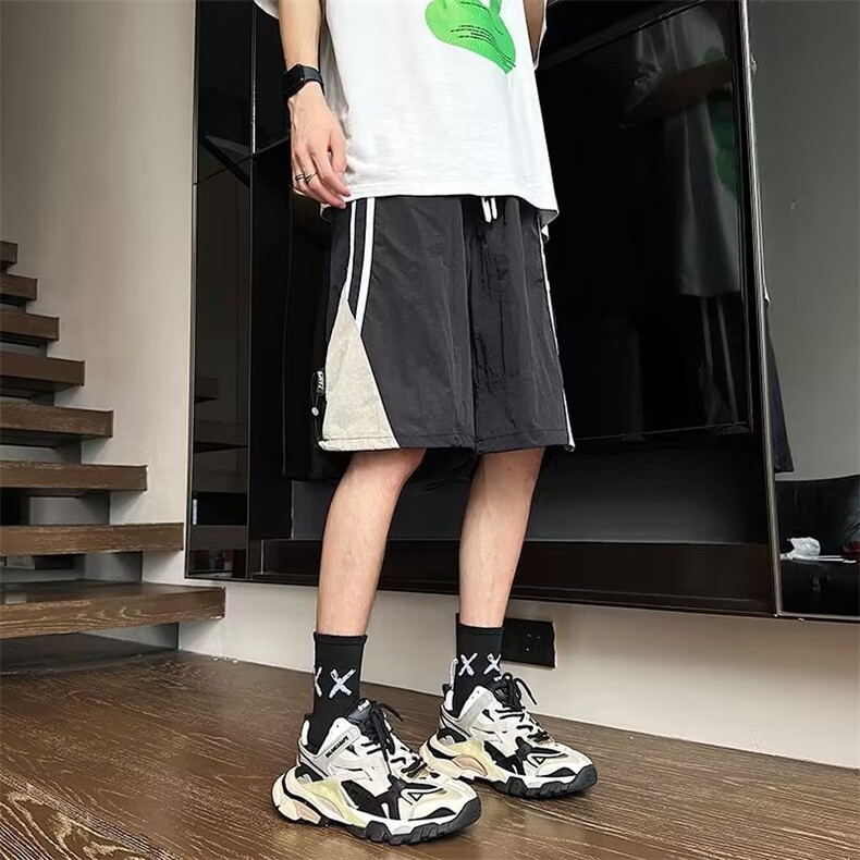 速干短裤男夏季薄款美式潮牌条纹撞色运动裤百搭潮流休闲五分裤,男装休闲裤,星座716-2