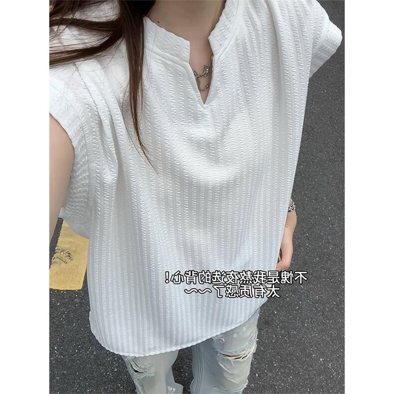 白色V领冰丝背心女夏薄款外穿运动健身无袖t恤肌理感坑条坎肩汗衫,男装背心/马甲,星座1005-4