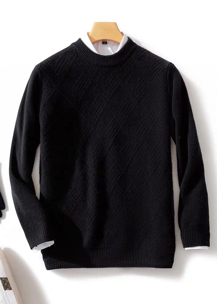 2025秋冬新款加厚圆领百搭软糯男套头宽松羊毛衫打底针织大码毛衣，男装针织衫/毛衣，昂家羊绒