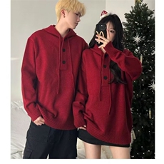 美式安可拉红连帽毛衣男女款本命年针织衫圣诞氛围情侣半开衫外套，男装针织衫/毛衣，星座601-1