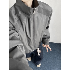 JK008港风模特 春装拼接工装立领夹克 聚酯纤维(M-5XL)TP35图片