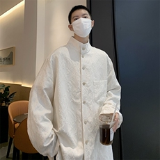 秋款男立领衬衫肌理感刺绣提花中山装唐装长袖衬衣外套CS4533P50，男装衬衫，星座1013-1