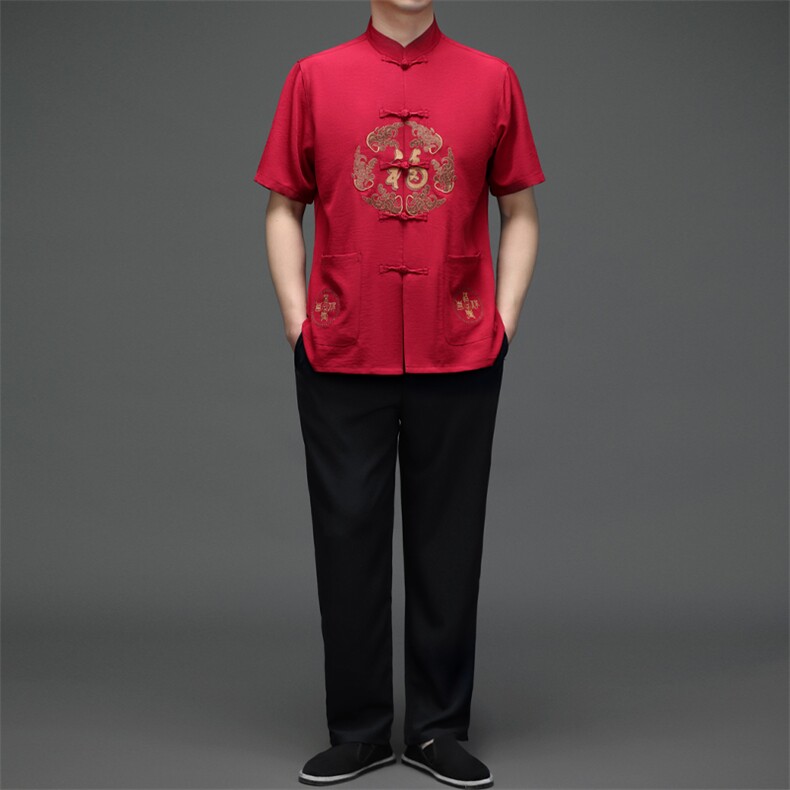 SQY2202男士春季两件套短袖套装中老年爸爸复古唐装风P90,男装民族服装,电商B360