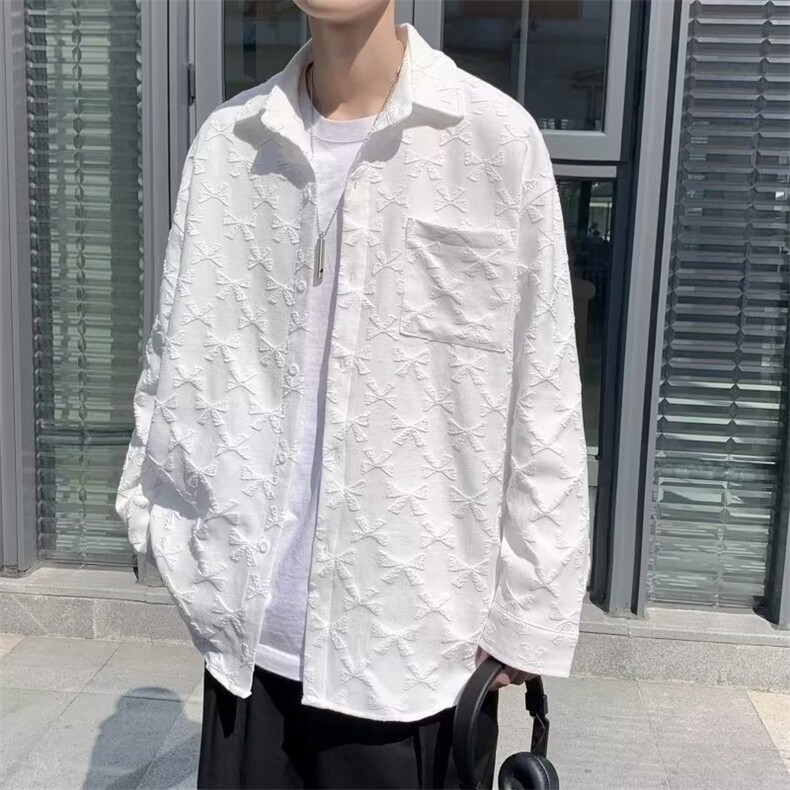 潮牌复古着感男春秋情侣宽松休闲提花衬衫S28P36,男装衬衫,星座1116-2