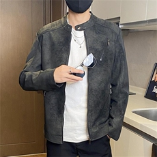 JK896-P100美式复古做旧PU皮夹外套男秋冬季加绒短款夹克潮，男装夹克，电商D310B-1