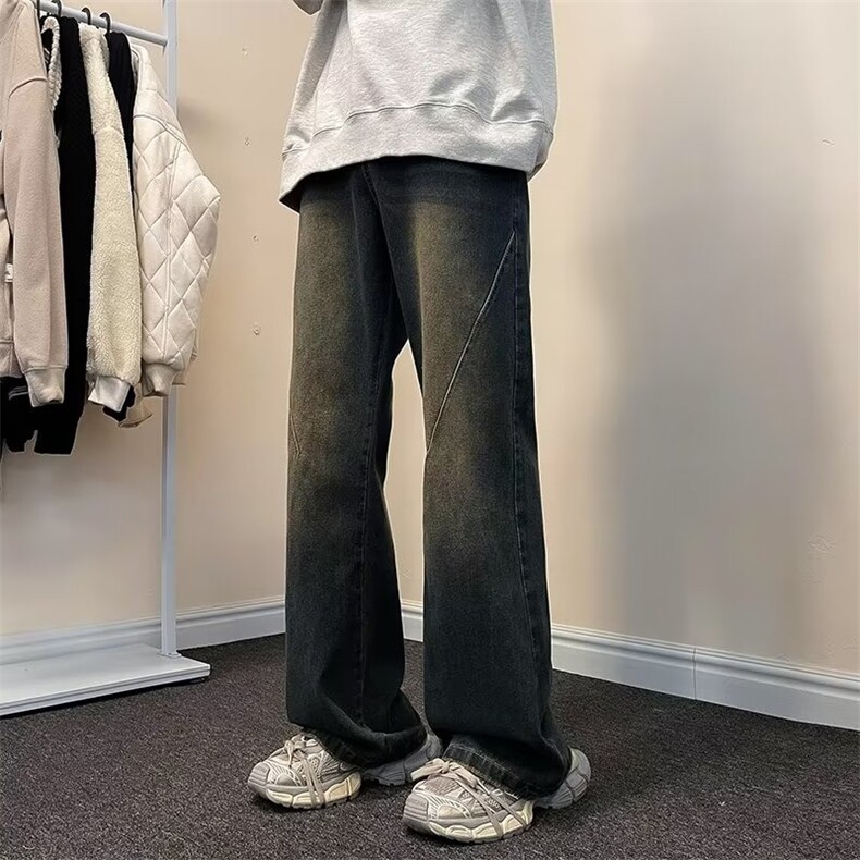 美式复古垂感宽松牛仔裤男春秋hiphop做旧直筒休闲裤子NK951-P48,男装牛仔裤,星座1008