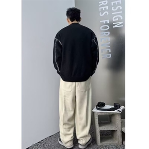 重磅美式设计感毛衣男秋冬新款保暖宽松男士针织衫外套MY568 P50图片