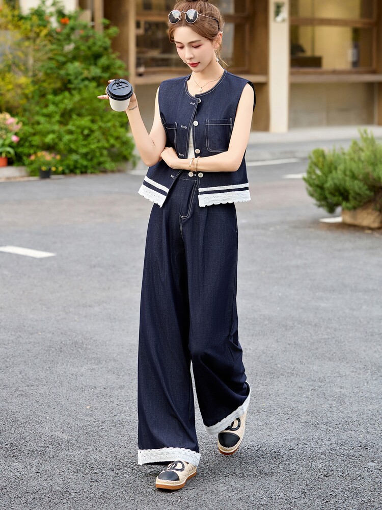 牛仔套装女2025夏季新款韩系高级减龄气质时尚休闲两件套,女装套装/套裙,魅影