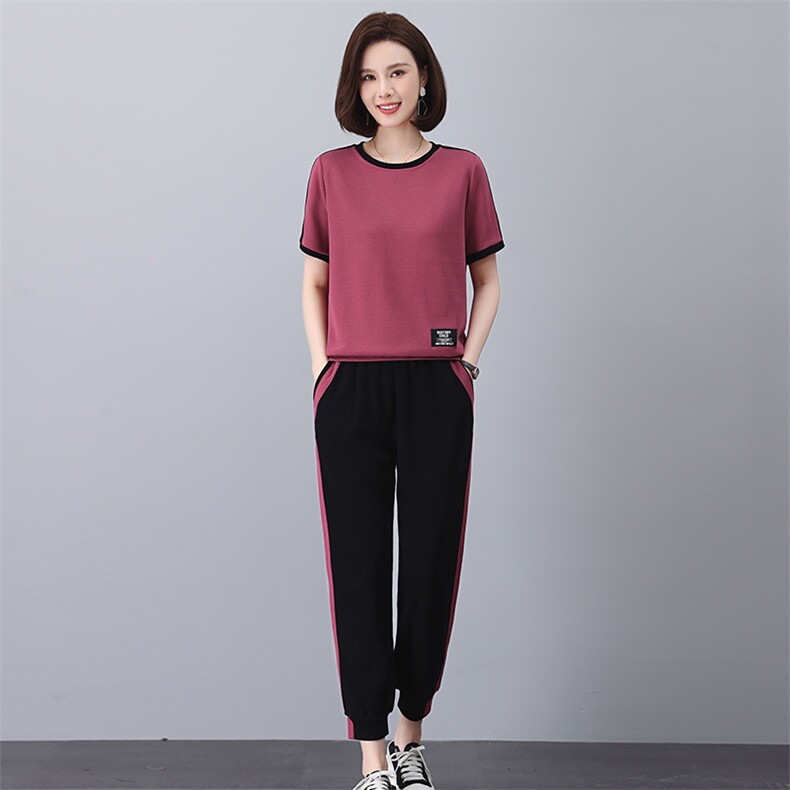 2025年新款夏季套头女休闲韩版宽松撞色套装，女装套装/套裙，独衣靓