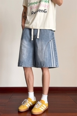 宽松直筒美式水洗斜切条纹牛仔短裤男夏季五分裤子-A2079TP38控68，男装牛仔裤，电商B241